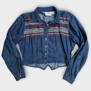 Side Saddle Cropped Button Down Womens L Western Cowgirl Thin Fabric Studded VTG